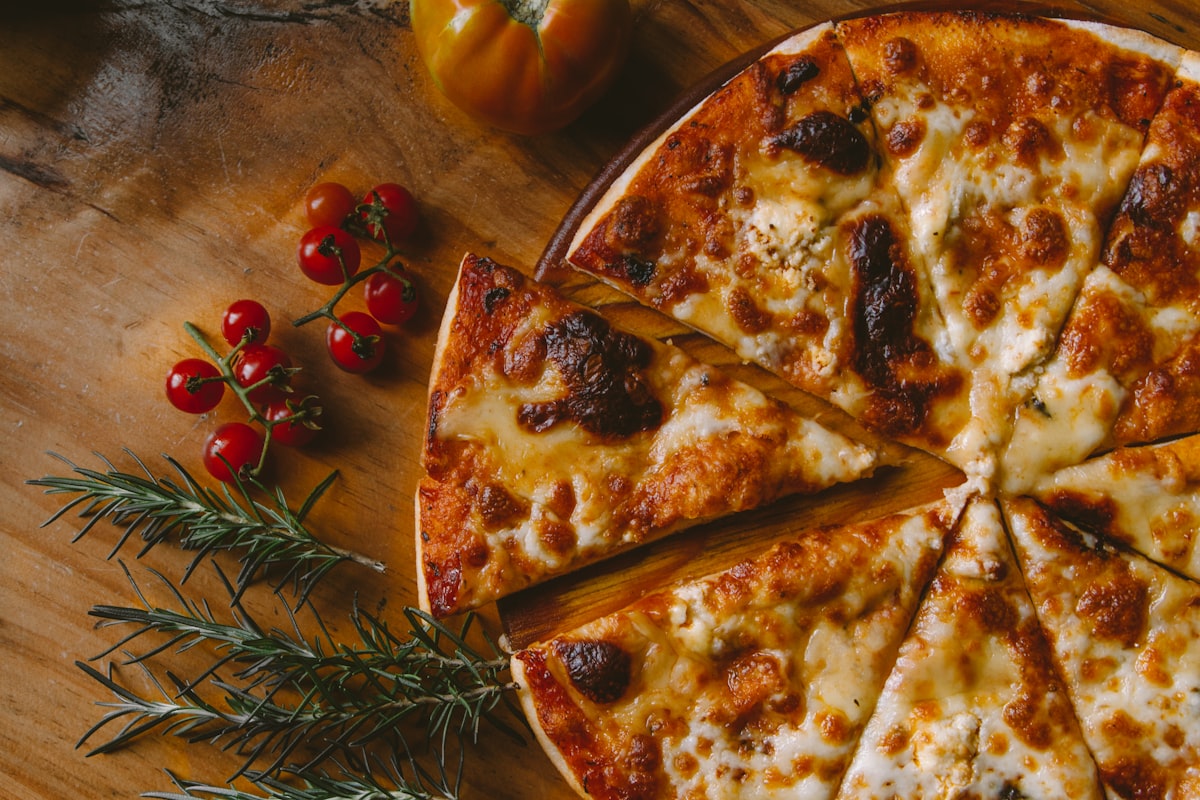 Cheese O'Clock four-cheese pizza fresh out of the oven